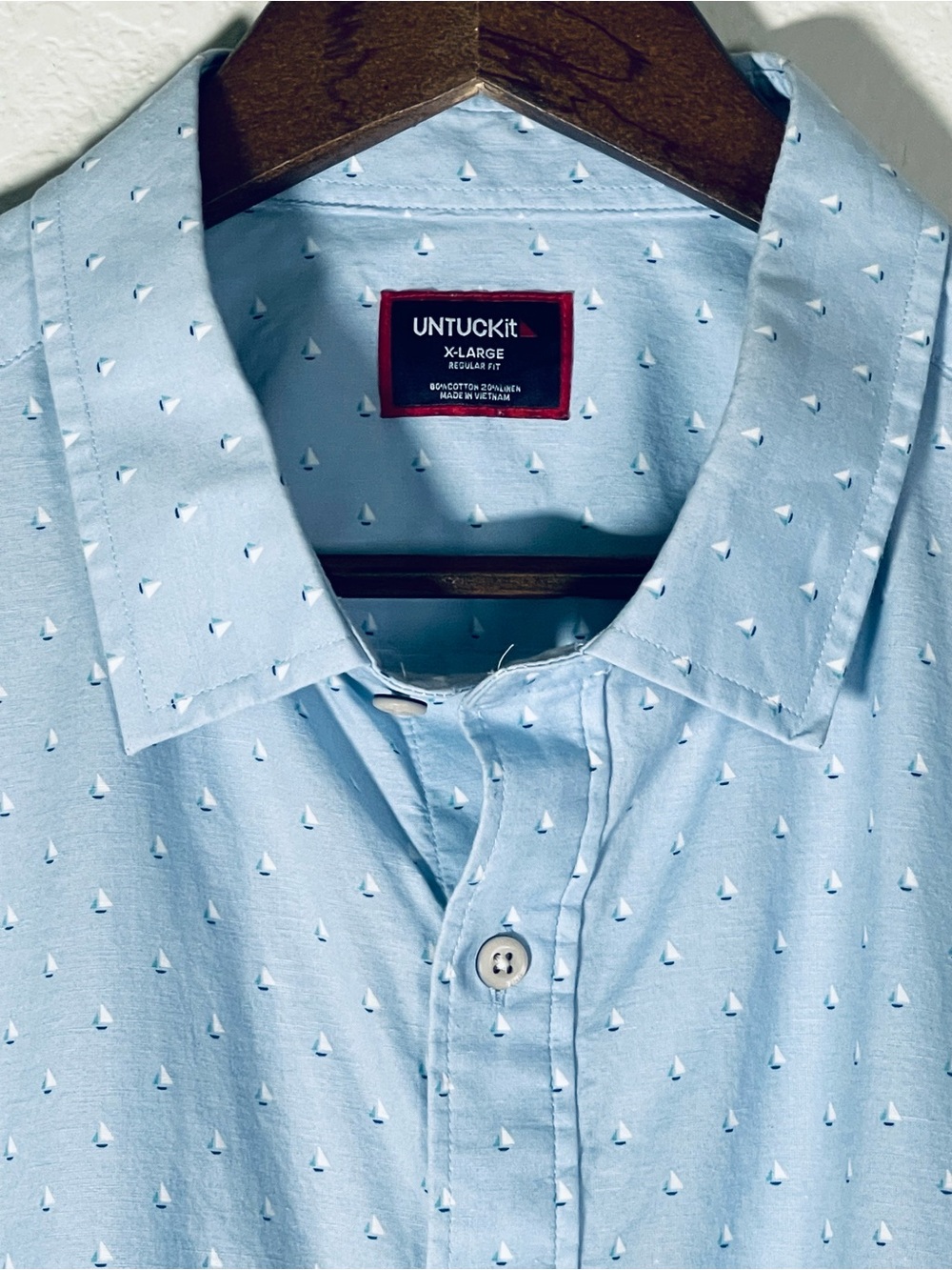 Untuckit Men’s Sailboat Short Sleeve Button Down Shirt Cotton/Linen Blend Sz XL